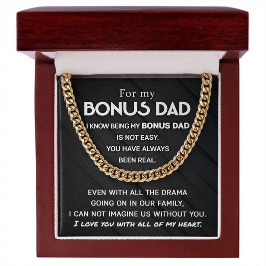 To My Bonus Dad Cuban Link Chain, Gifts for Fathers Day, Step Dad Gift