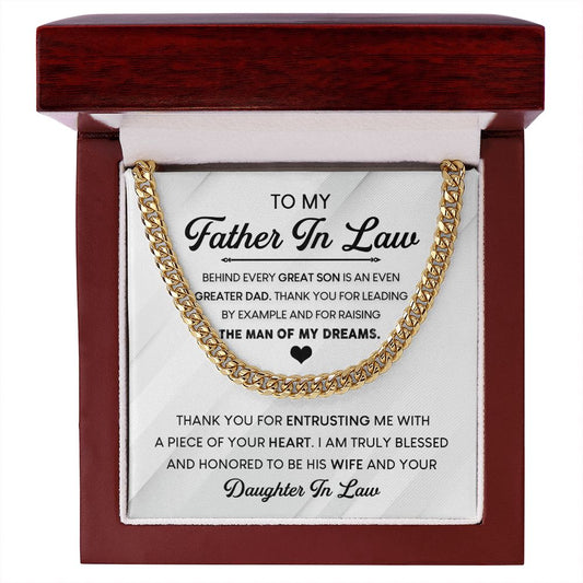 To My Father In Law Gift from Daughter in Law, Cuban Link Chain Fathers Day Gift