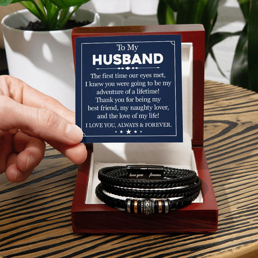 To My Husband, Naughty Lover - Men's Leather Bracelet