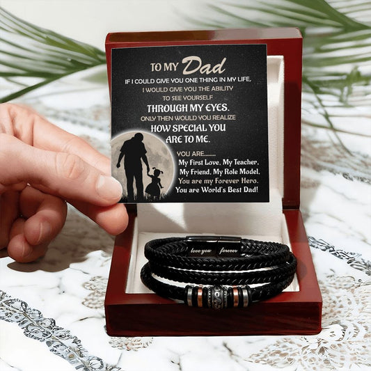 Dad a Daughter's Hero - Men's Leather Bracelet