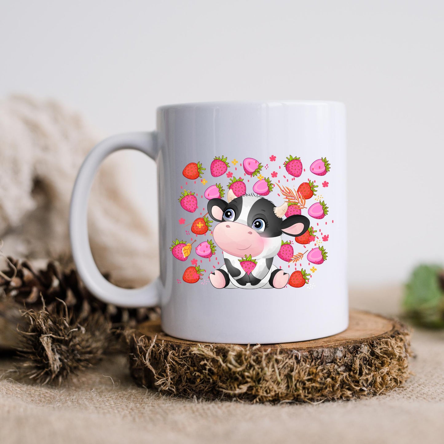 Strawberry Mug, Strawberry Cow, Cottagecore Mug, Strawberry Gift, Strawberry Decor