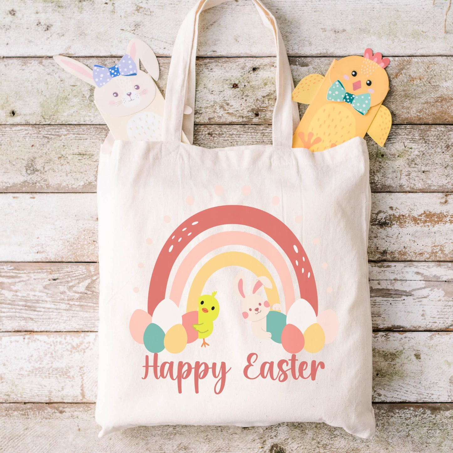 Easter Tote Bag Gifts for Kids, Cute Boho Rainbow Shopping Tote Bag