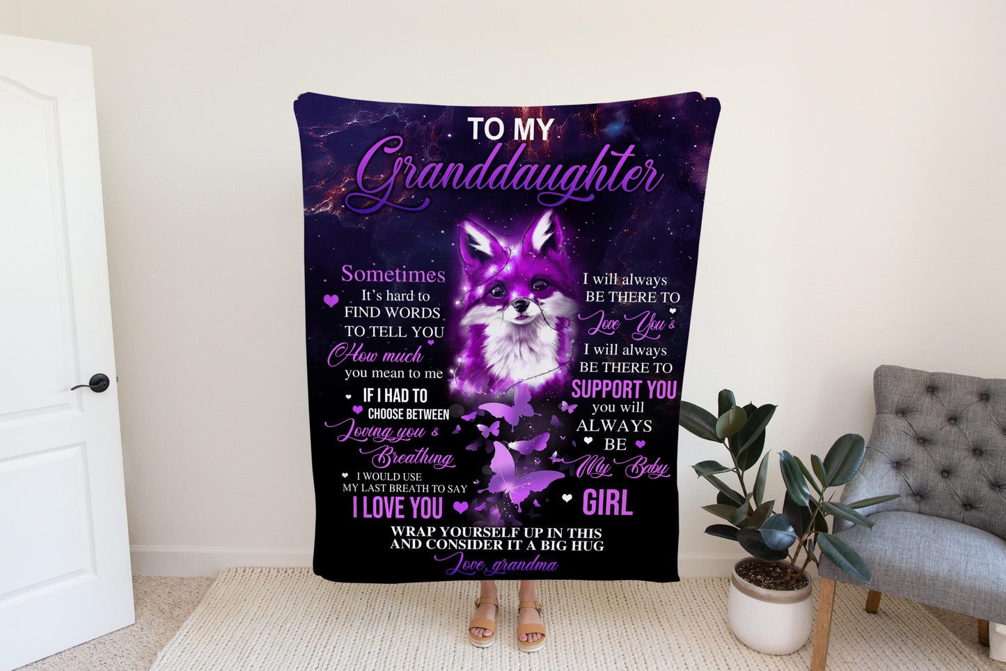 Cute Granddaughter Blanket Gift Idea, Fox Fleece Blanket