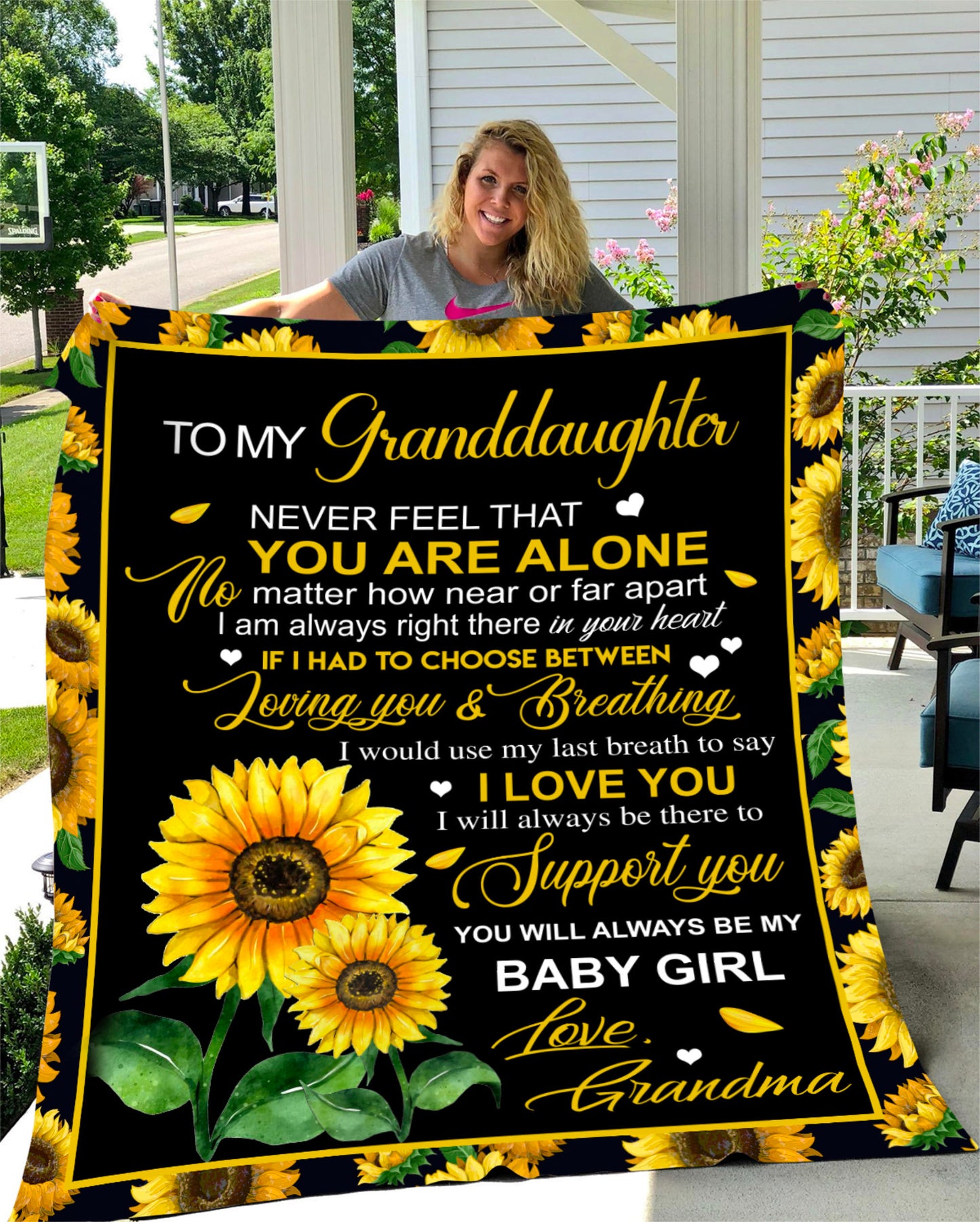 Granddaughter Blanket Gift from Grandma, Sunflowers Fleece Blanket