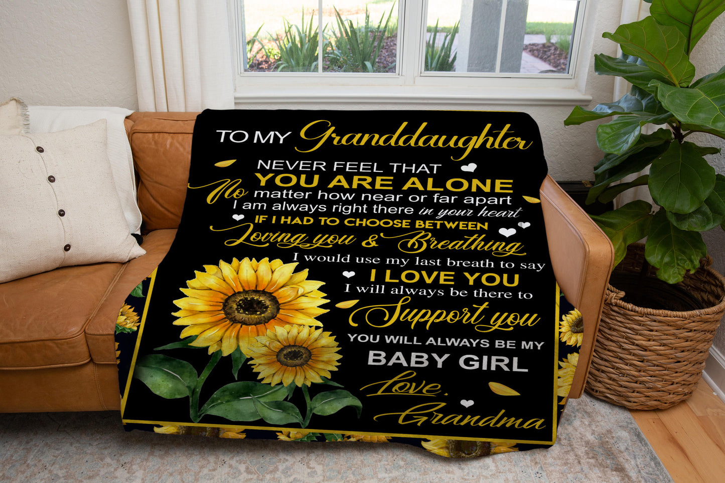 Granddaughter Blanket Gift from Grandma, Sunflowers Fleece Blanket