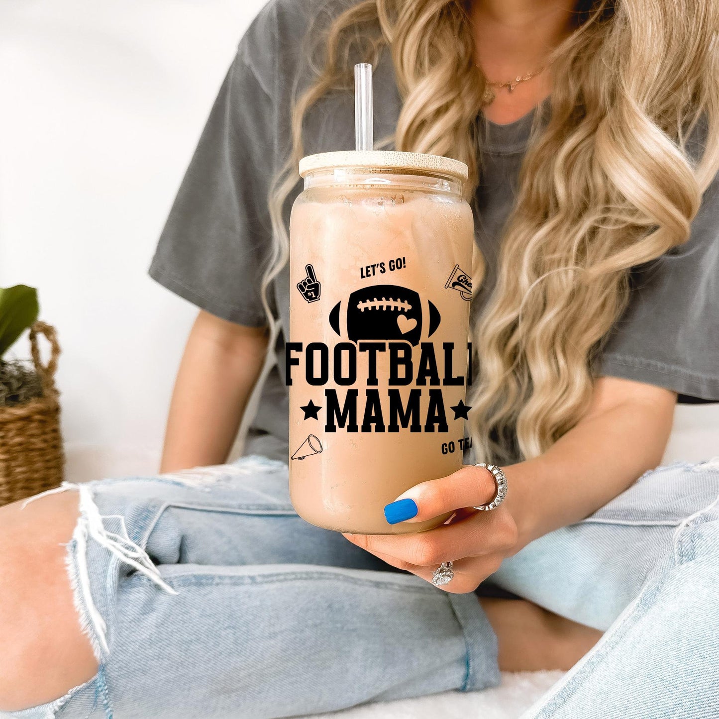 Football Mama Glass Can, Football Season, Football Mom, Gift for Moms