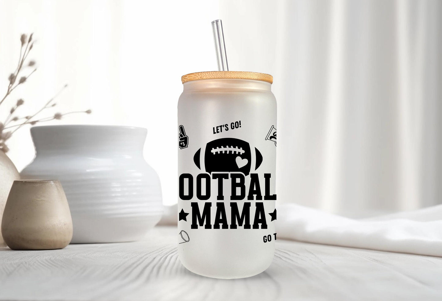 Football Mama Glass Can, Football Season, Football Mom, Gift for Moms