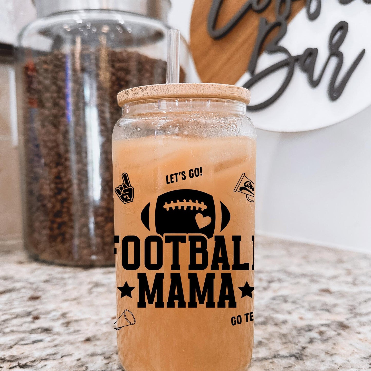 Football Mama Glass Can, Football Season, Football Mom, Gift for Moms