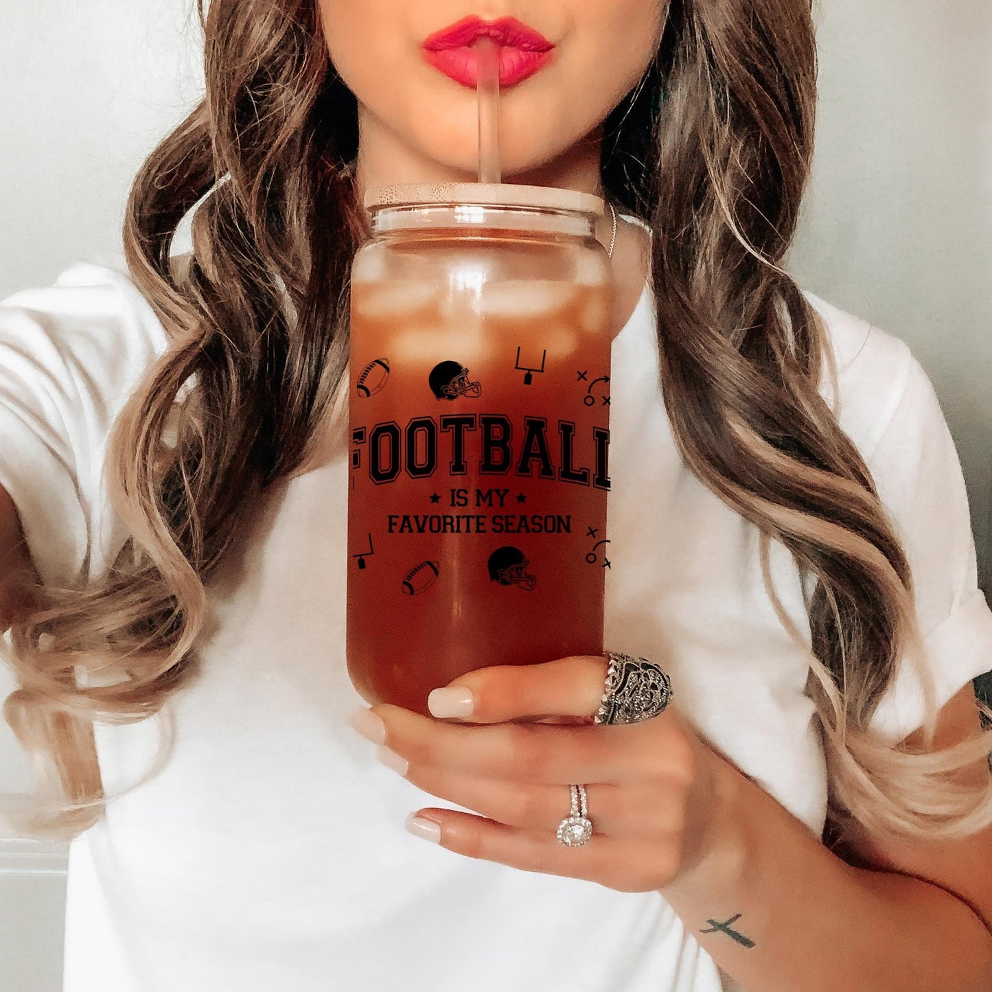 Football Season Glass Can, Gifts for Football Lovers, Game Day Cup, Football Mom Gift