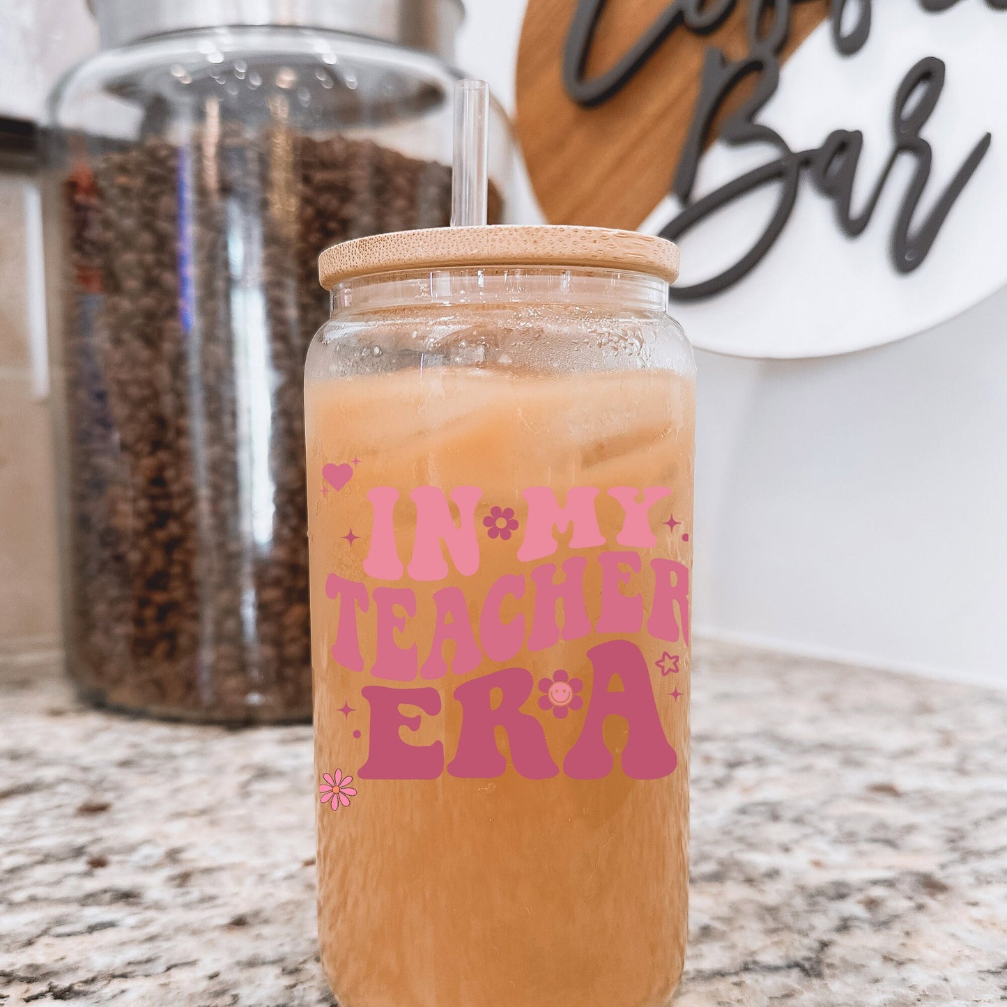 Teacher Glass Can, Teacher Gifts, Iced Coffee Cup, Teacher Appreciation, Coffee Lovers