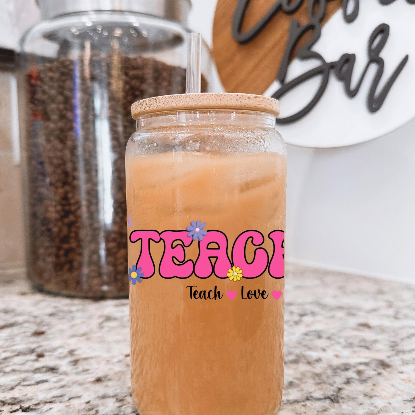 Teach Love & Inspire Glass Can, Gift for Teacher, Teacher Appreciation Gift Ideas