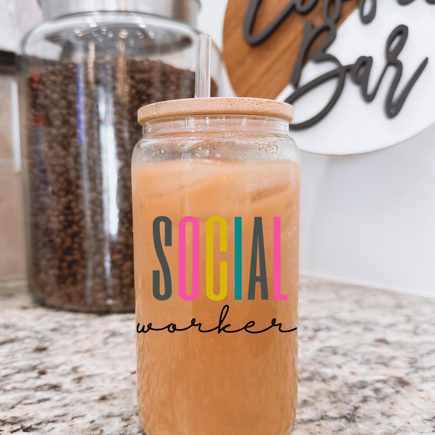 Social Worker Glass Can, Social Worker Gifts, Counselor Gifts, Iced Coffee Cup