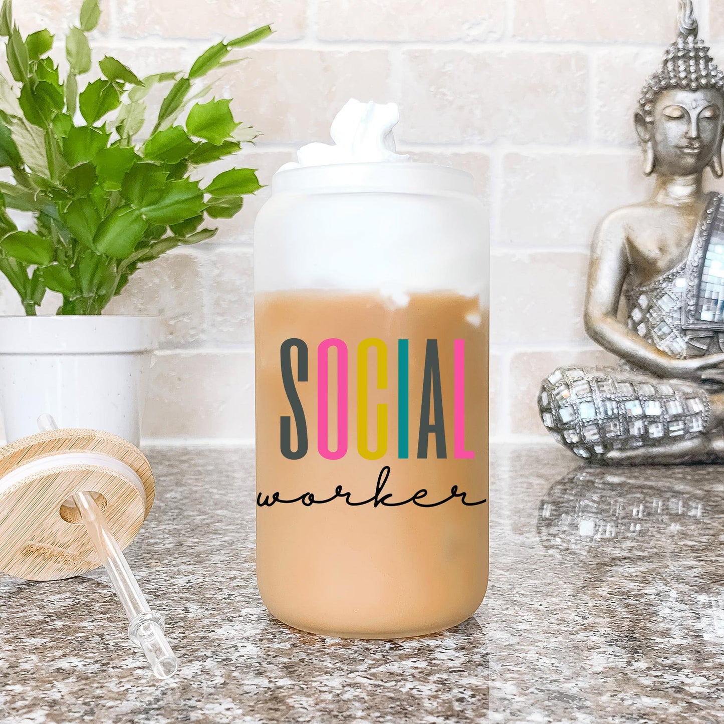 Social Worker Glass Can, Social Worker Gifts, Counselor Gifts, Iced Coffee Cup