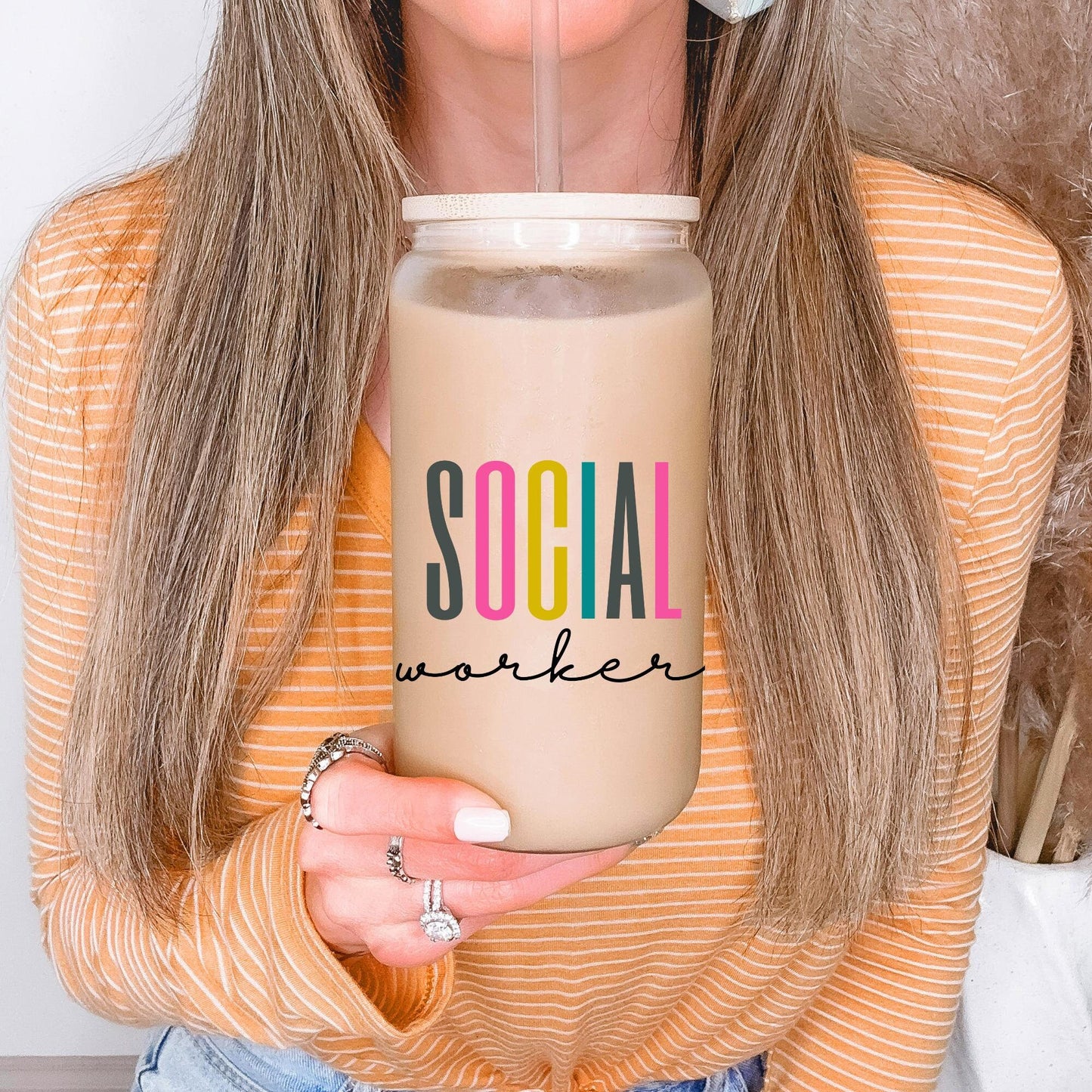 Social Worker Glass Can, Social Worker Gifts, Counselor Gifts, Iced Coffee Cup