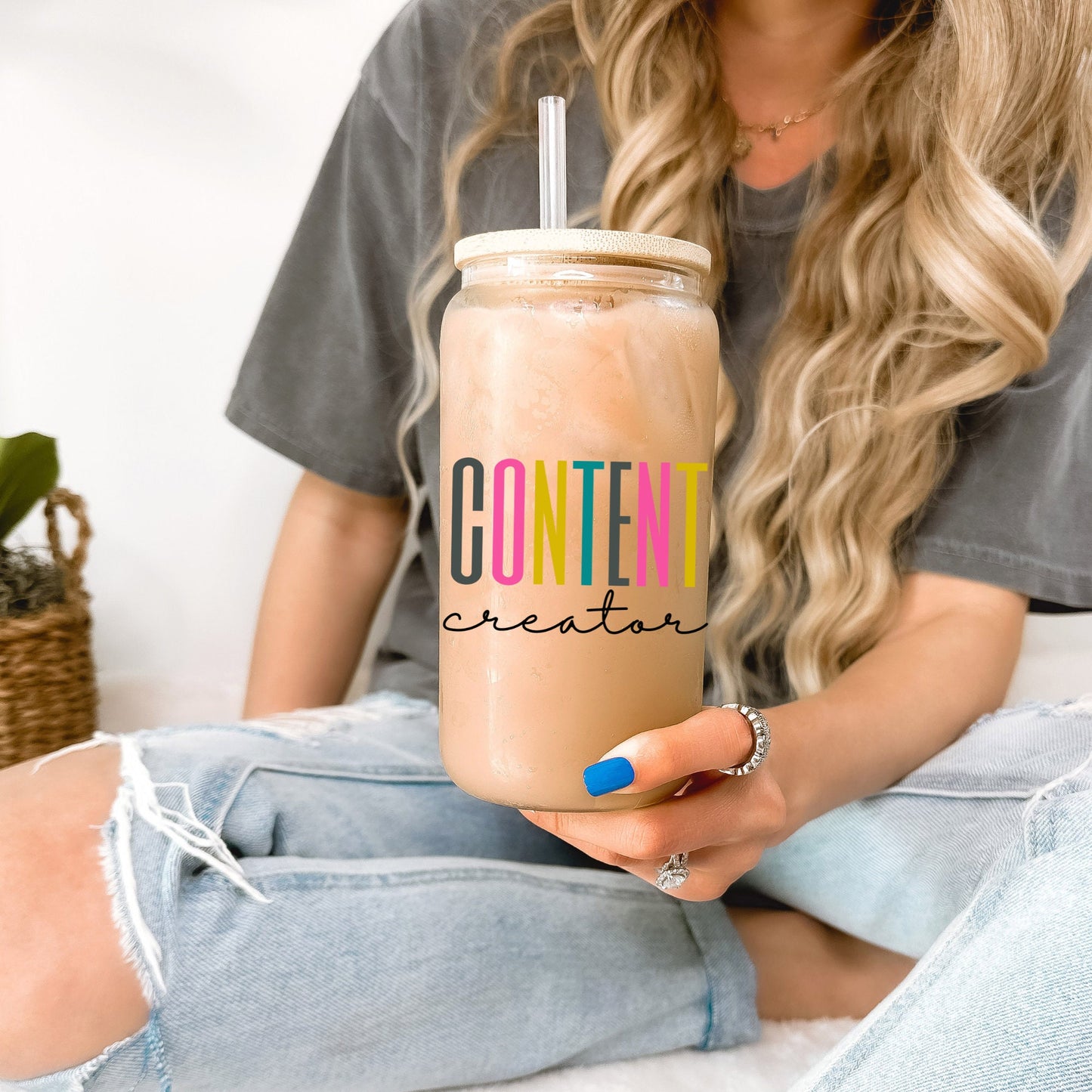 Content Creator Glass Can, Social Media Influencer, Content Planner Iced Coffee Cup