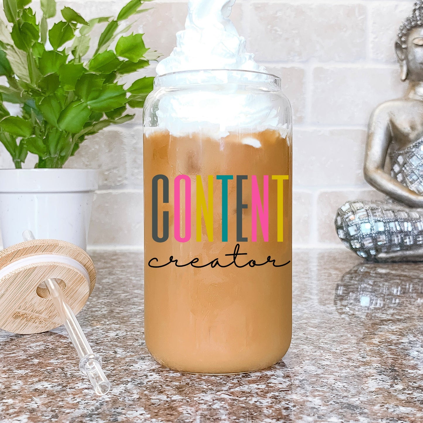 Content Creator Glass Can, Social Media Influencer, Content Planner Iced Coffee Cup