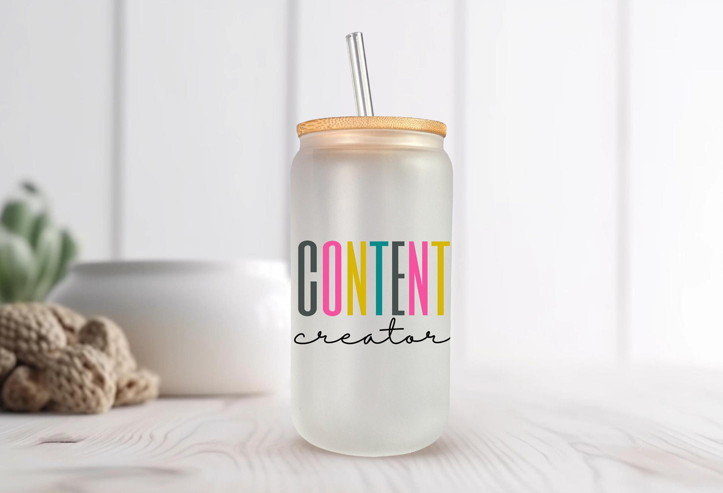 Content Creator Glass Can, Social Media Influencer, Content Planner Iced Coffee Cup