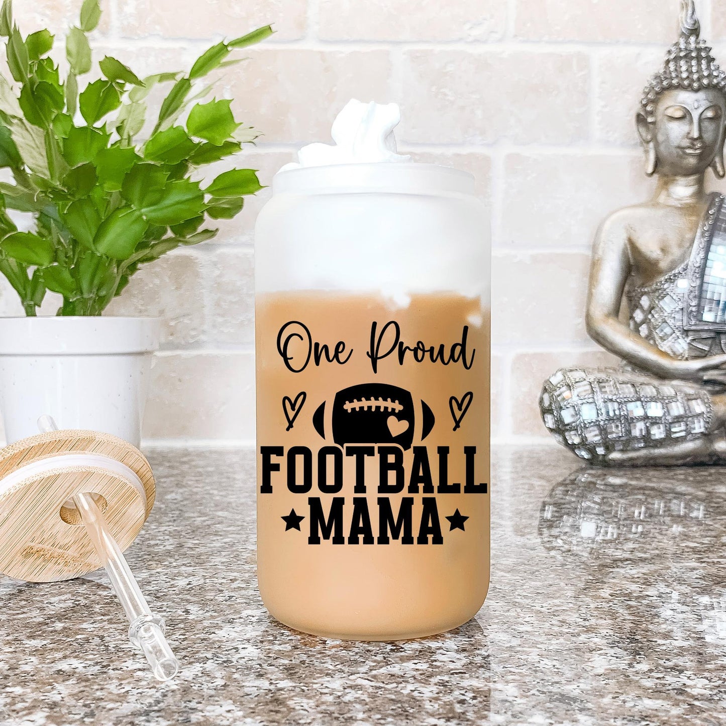 Football Season, Personalized Football Mama Glass Can, Football Mom, Iced Coffee Cup