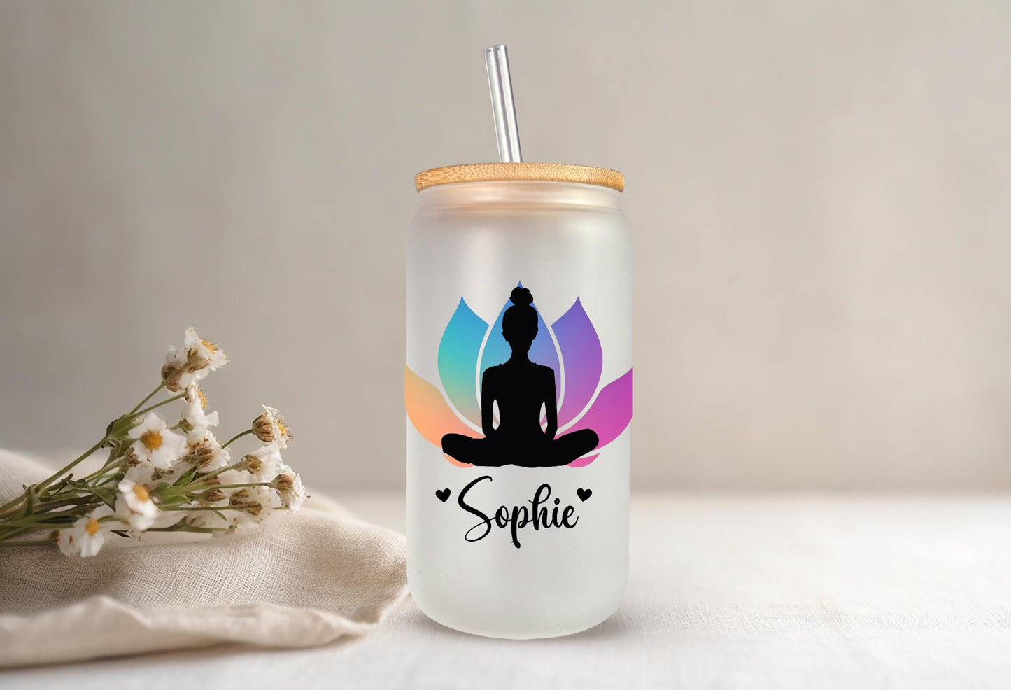 Personalized Positive Mindset Glass Can, Gifts for Her, Gratitude Iced Coffee Cup