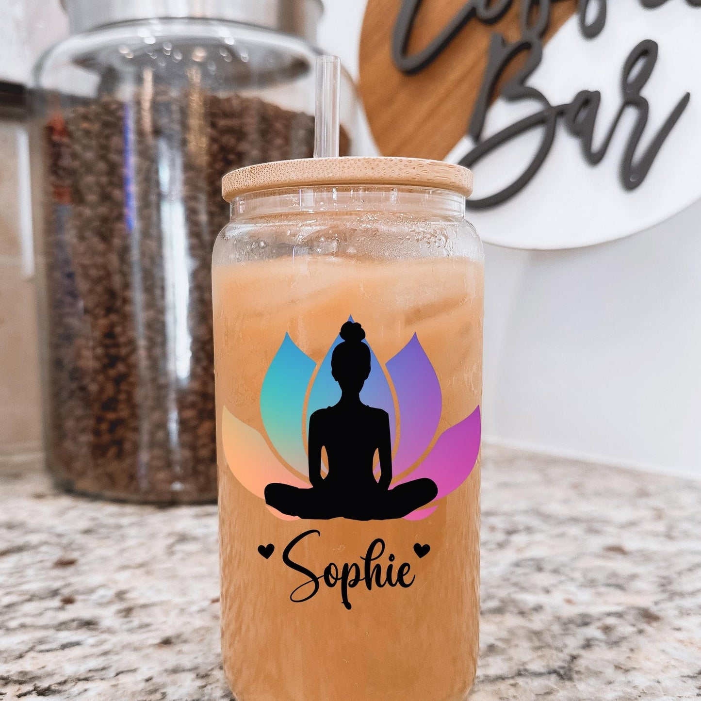 Personalized Positive Mindset Glass Can, Gifts for Her, Gratitude Iced Coffee Cup