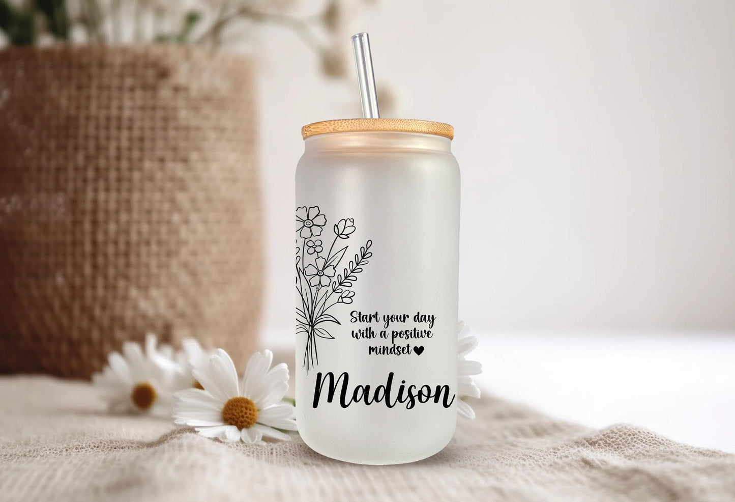 Personalized Wildflowers Glass Tumbler, Birthday Gifts, Christmas Gifts, Bridal Shower Gifts