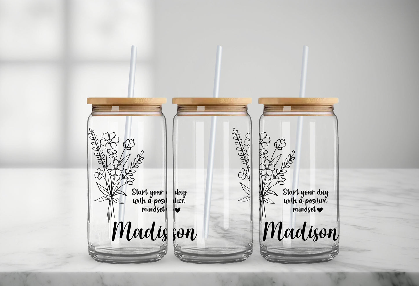 Personalized Wildflowers Glass Tumbler, Birthday Gifts, Christmas Gifts, Bridal Shower Gifts