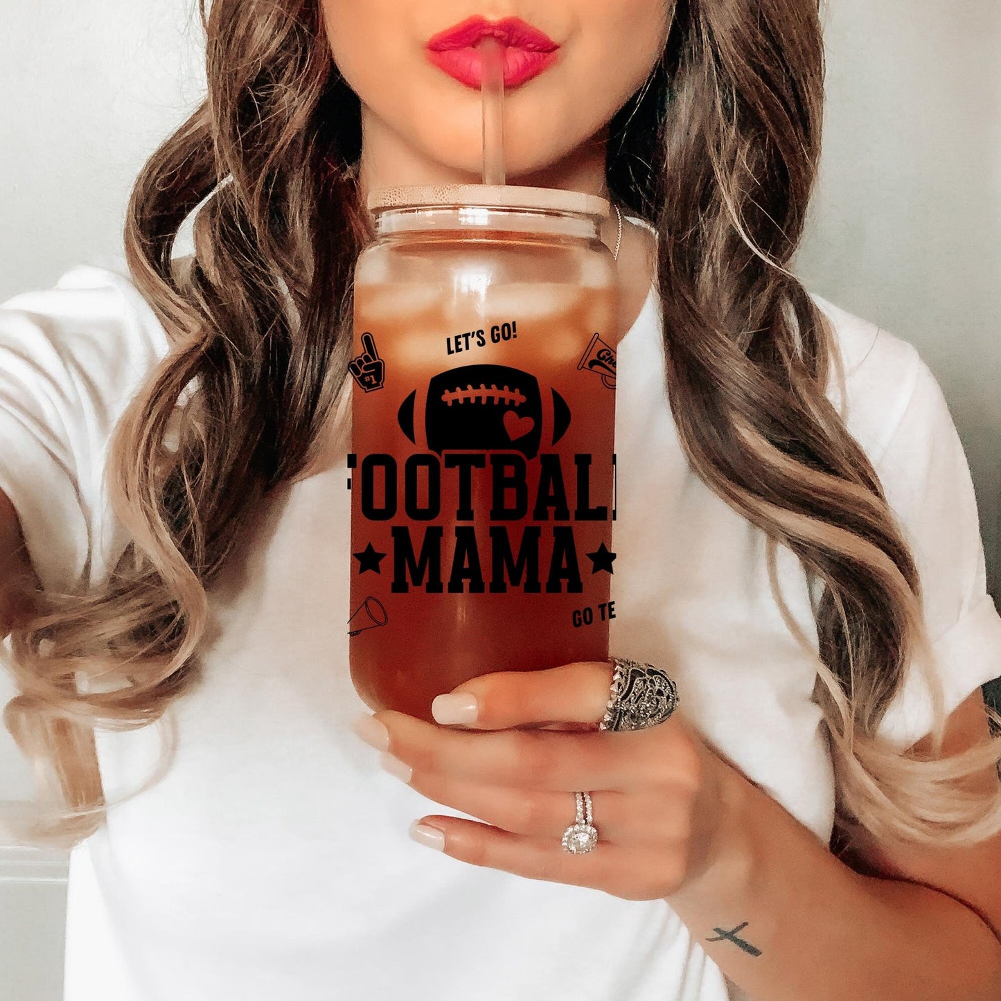 Football Mama Glass Can, Football Season, Football Mom, Gift for Moms