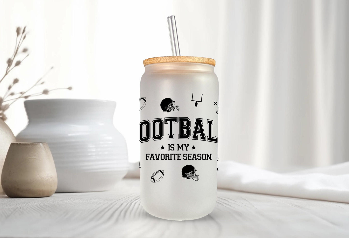 Football Season Glass Can, Gifts for Football Lovers, Game Day Cup, Football Mom Gift