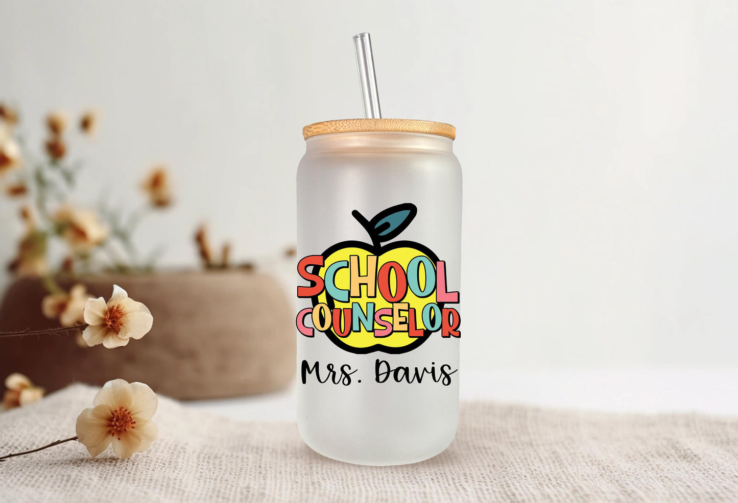 School Counselor Glass Can Gifts, Personalized Gift for Counselor, School Counselor Coffee Cup