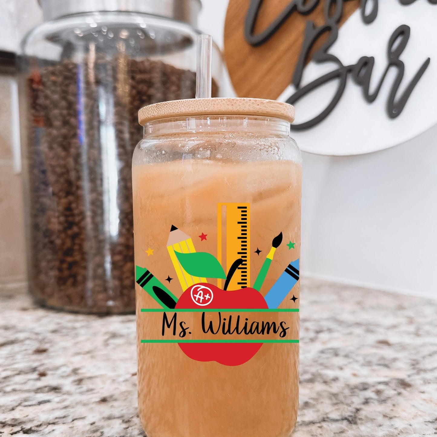 Cute Personalized Teacher Libbey Glass Can, Gifts for Teacher, Teacher Appreciation