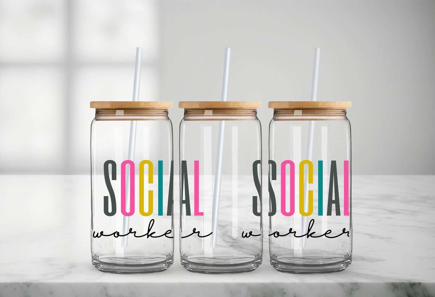 Social Worker Glass Can, Social Worker Gifts, Counselor Gifts, Iced Coffee Cup