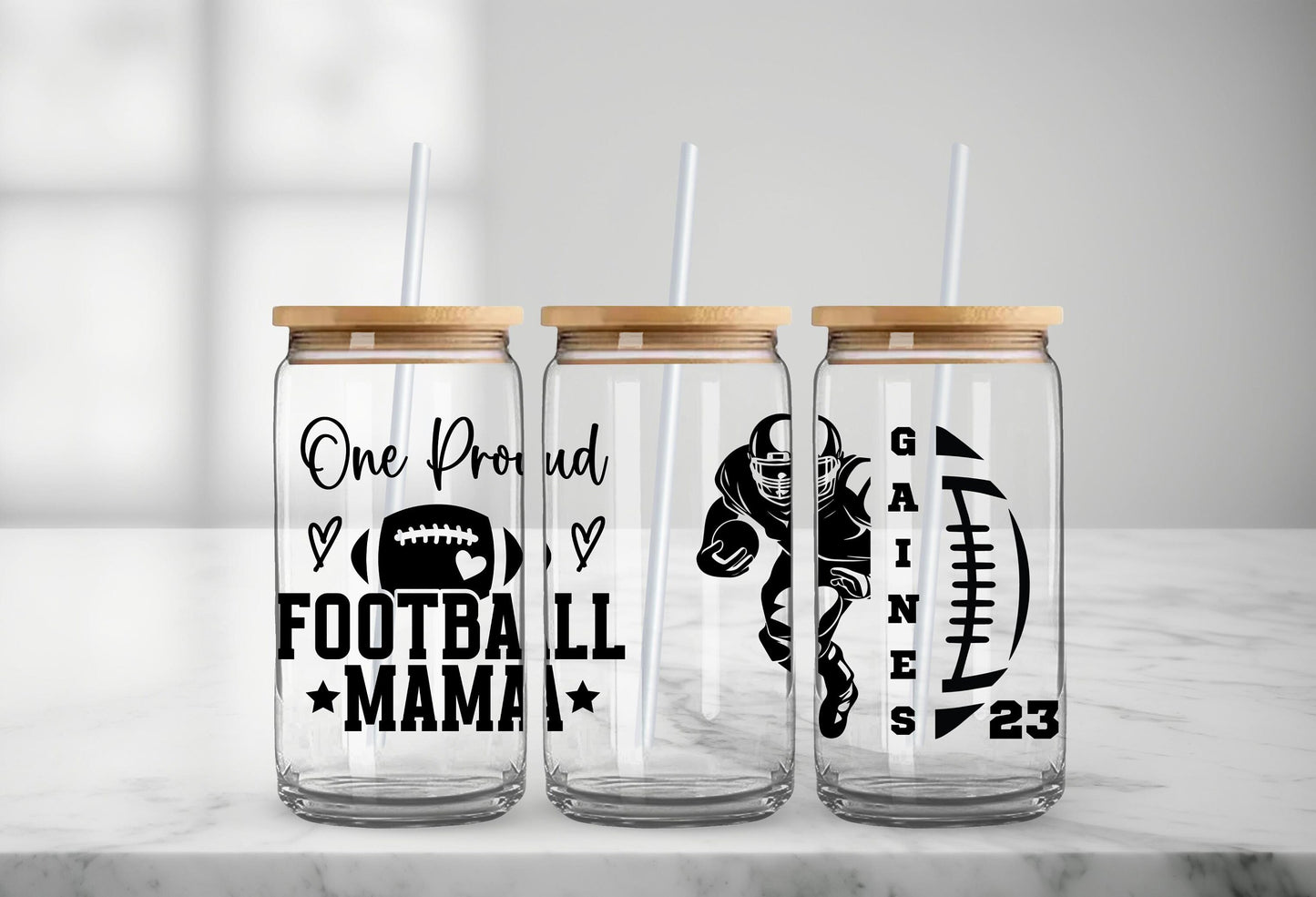 Football Season, Personalized Football Mama Glass Can, Football Mom, Iced Coffee Cup