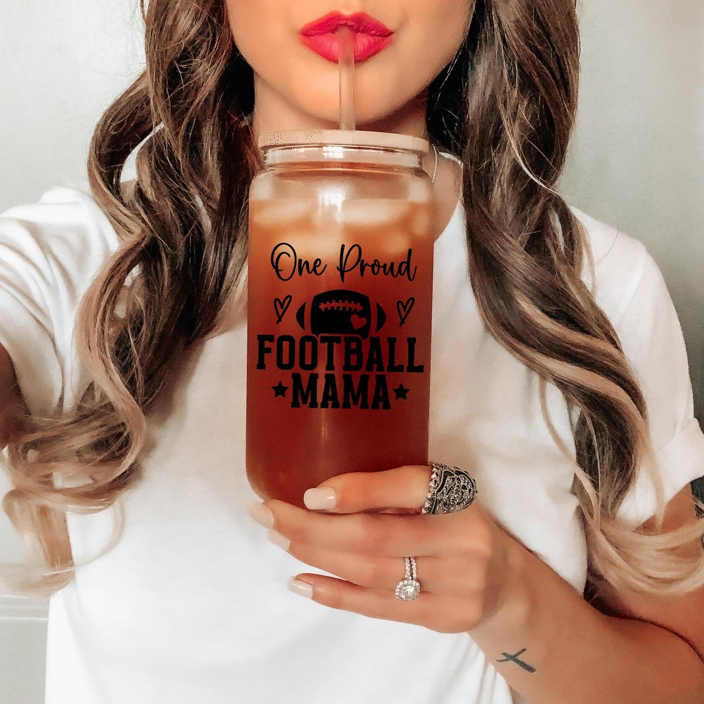 Football Season, Personalized Football Mama Glass Can, Football Mom, Iced Coffee Cup