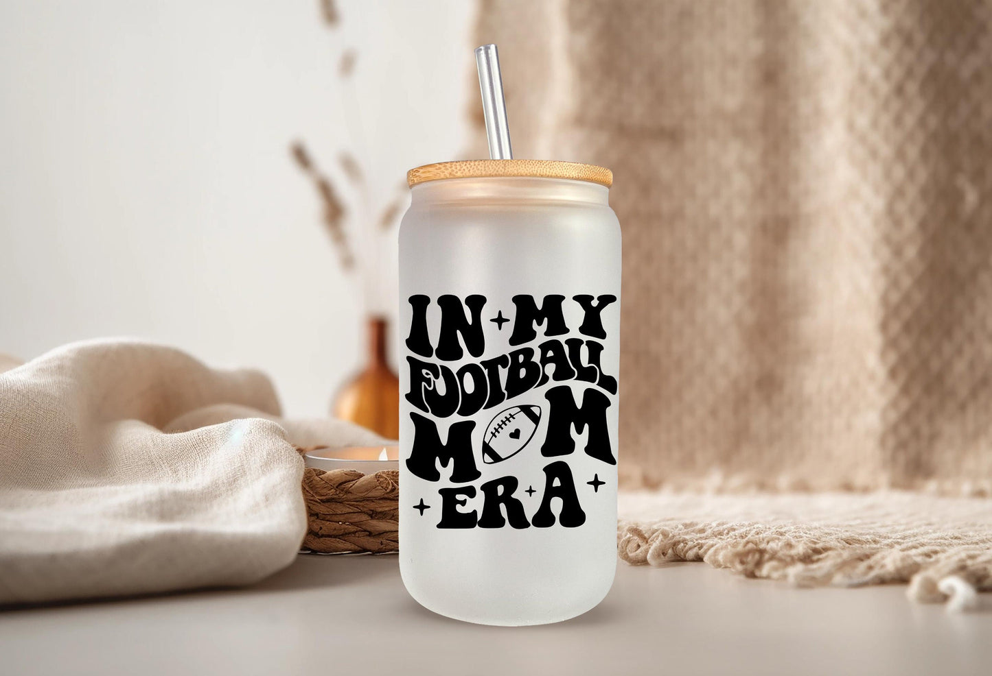 Football Mom Glass Can, Football Season, Football Mom, Game Day Cups, Gifts for Mom