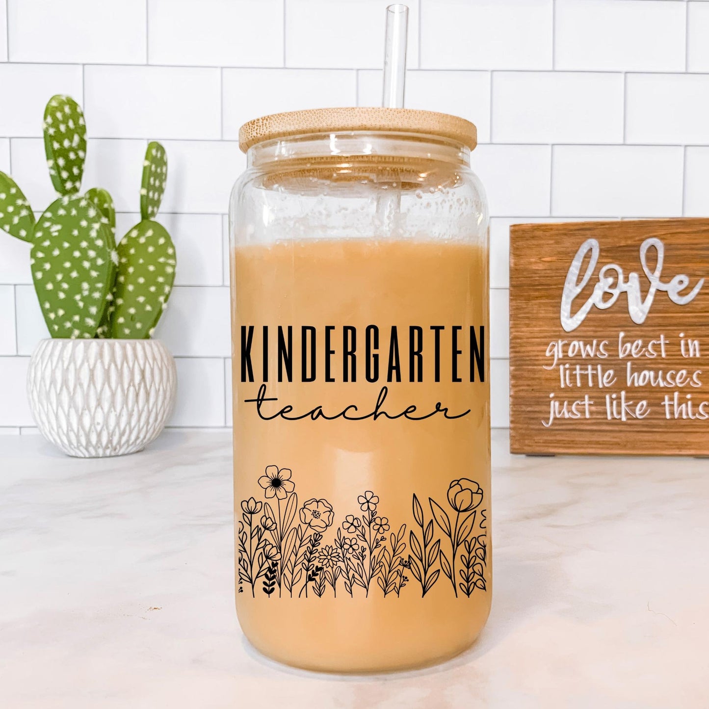 Kindergarten Teacher Glass Can, Gifts for Kindergarten Teacher, Teacher Appreciation