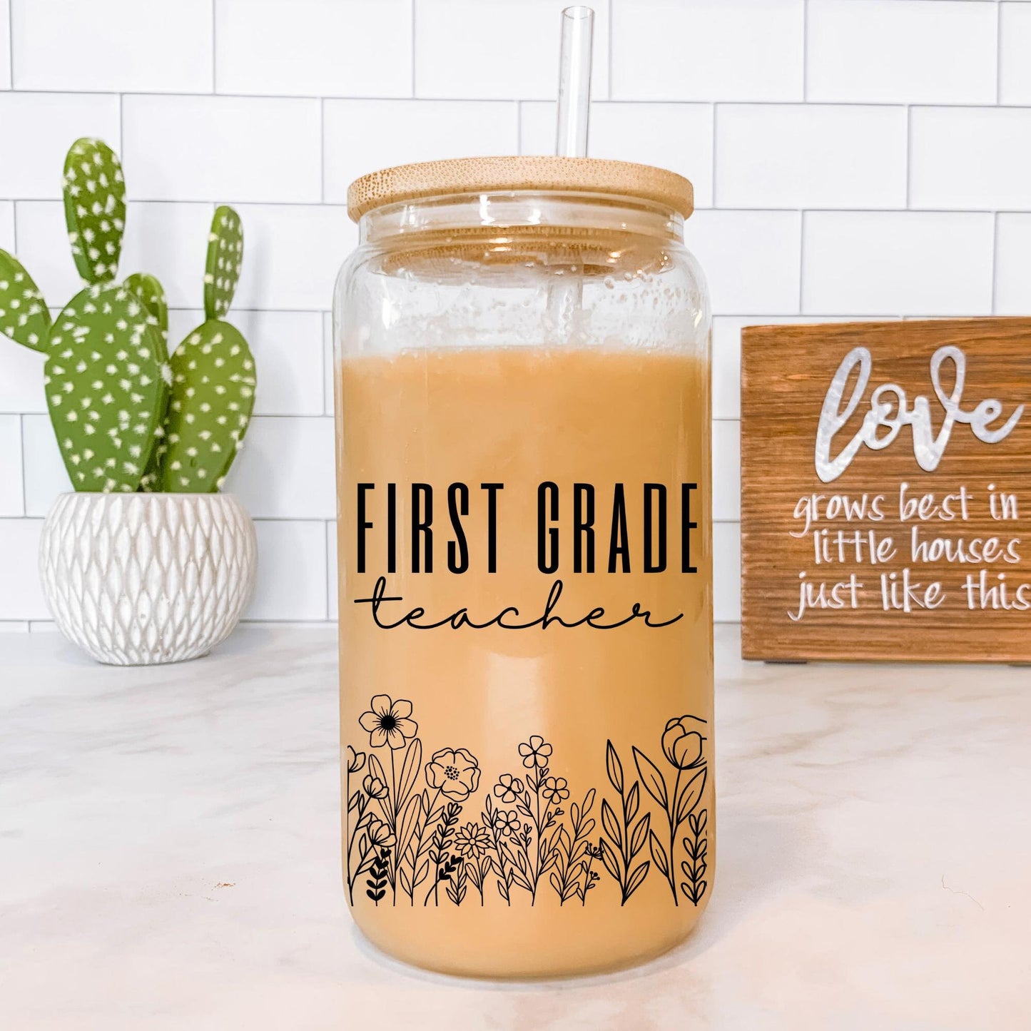 First Grade Teacher Glass Can, Gifts for First Grade Teacher, Teacher Appreciation