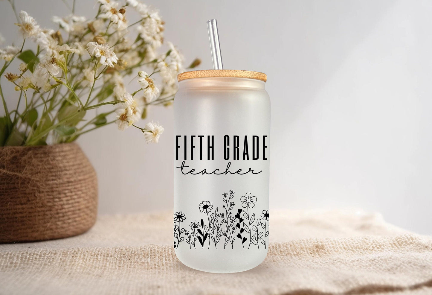 Fifth Grade Teacher Glass Can, Elementary School Teacher, Teacher Appreciation