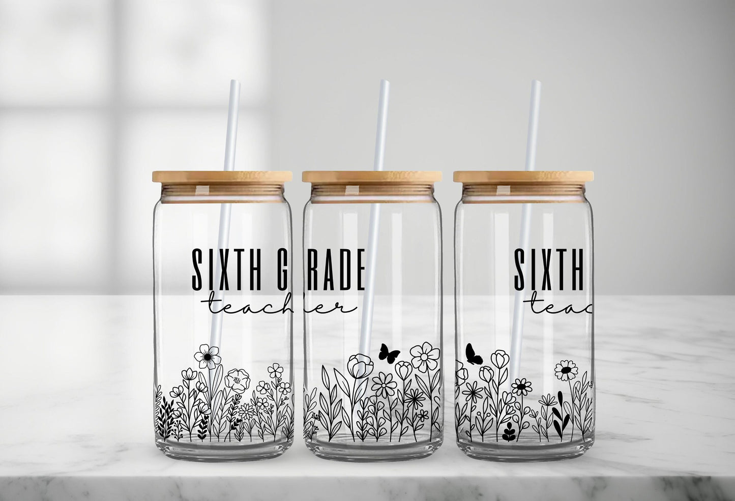 Sixth Grade Teacher Glass Can, Elementary School Teacher, Teacher Appreciation