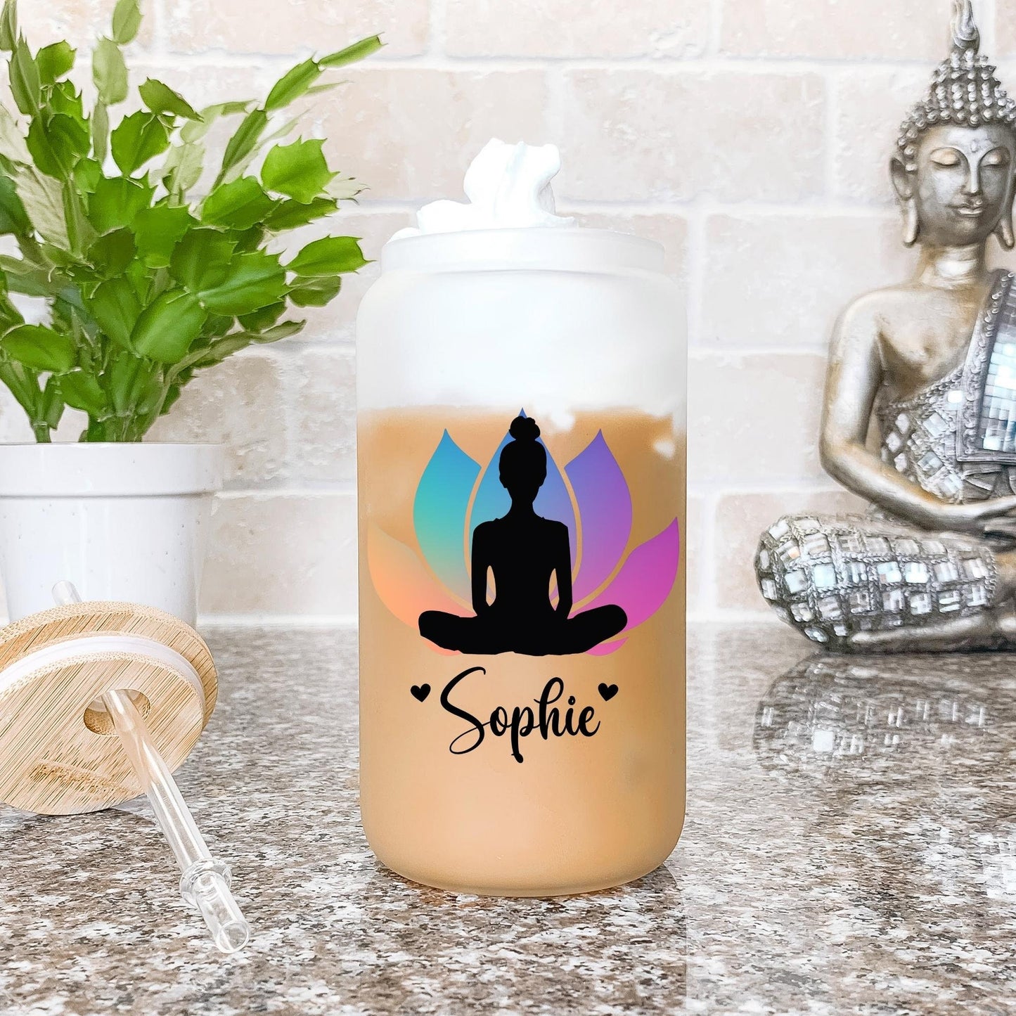 Personalized Positive Mindset Glass Can, Gifts for Her, Gratitude Iced Coffee Cup