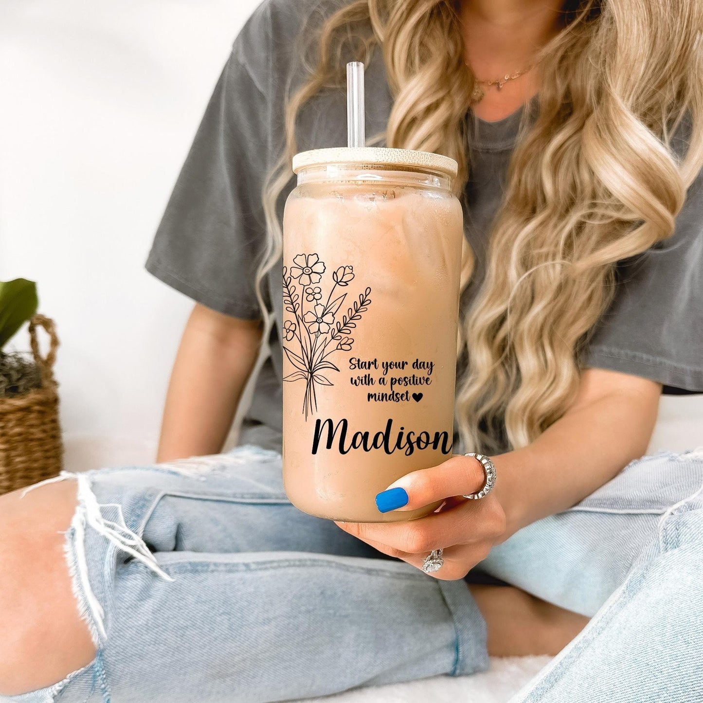 Personalized Wildflowers Glass Tumbler, Birthday Gifts, Christmas Gifts, Bridal Shower Gifts