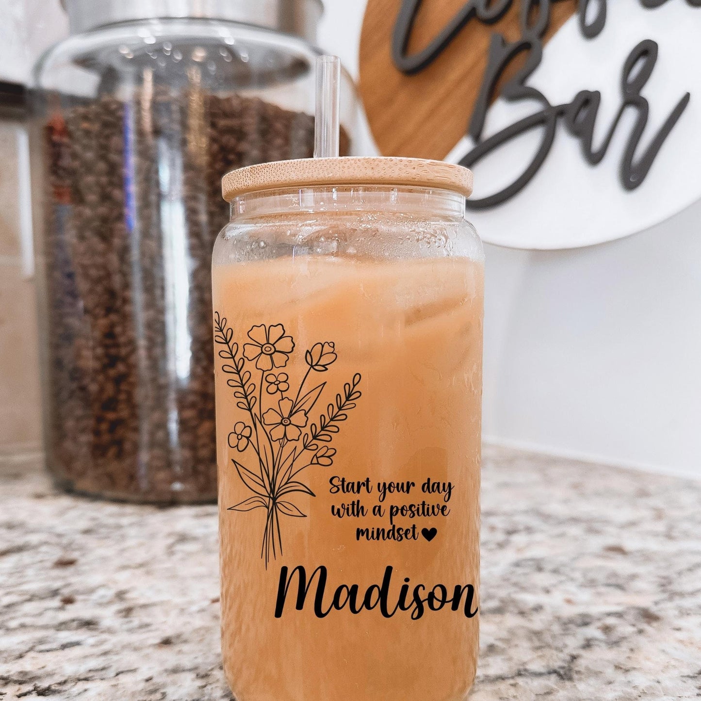 Personalized Wildflowers Glass Tumbler, Birthday Gifts, Christmas Gifts, Bridal Shower Gifts