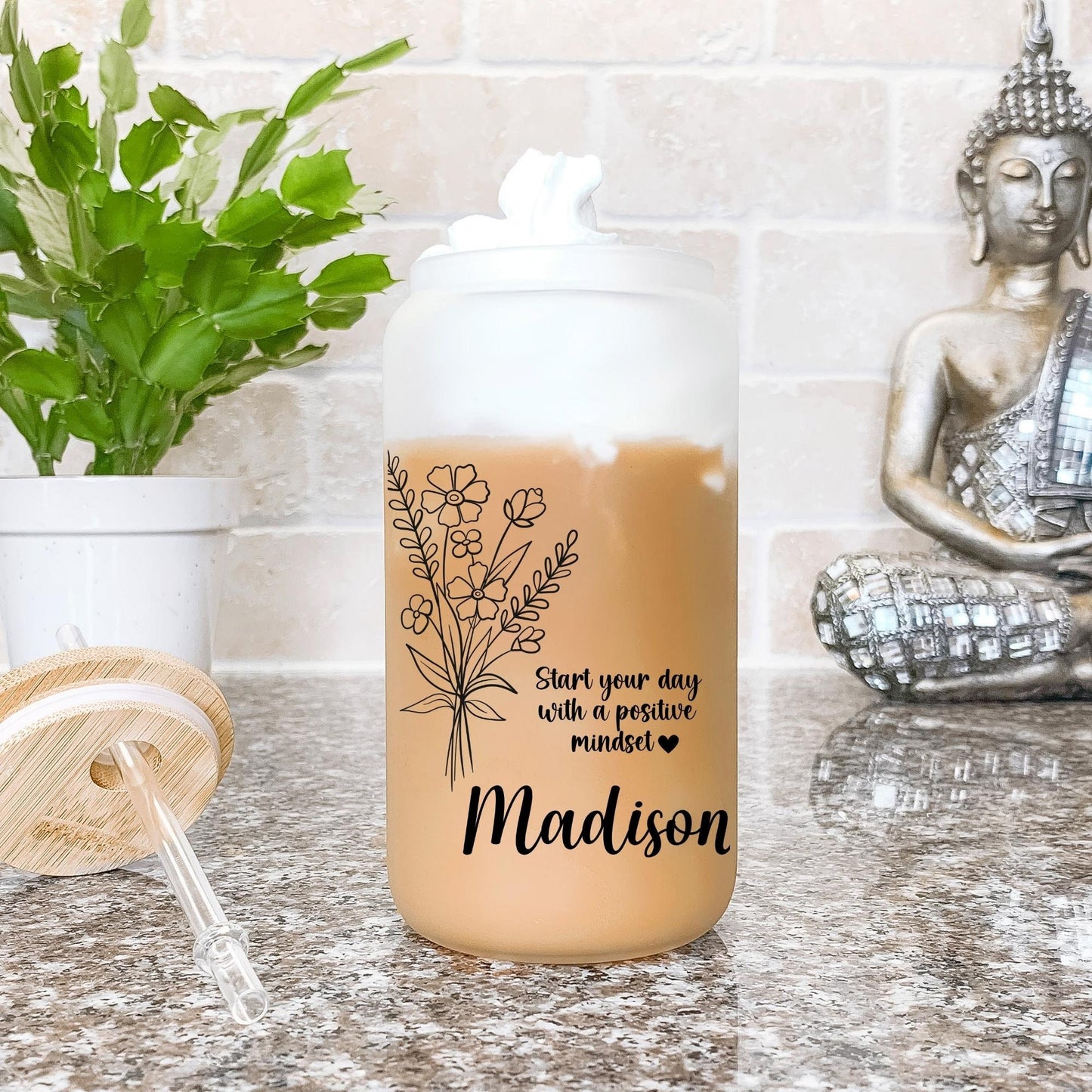 Personalized Wildflowers Glass Tumbler, Birthday Gifts, Christmas Gifts, Bridal Shower Gifts