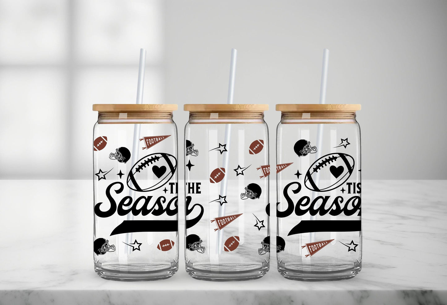 Football Season Glass Can, Game Day, Football Games, Iced Coffee Cup, Football Lovers