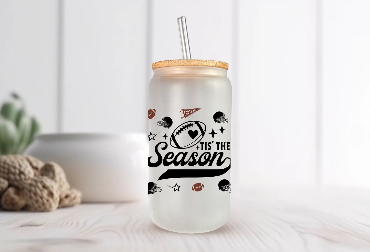 Football Season Glass Can, Game Day, Football Games, Iced Coffee Cup, Football Lovers