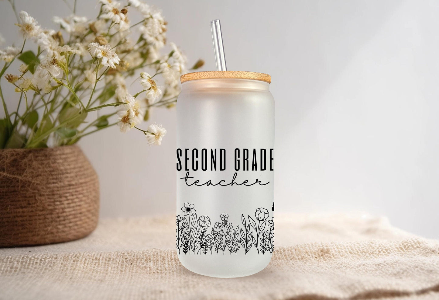 Second Grade Teacher Glass Can, Gift for Second Grade Teacher, Teacher Appreciation