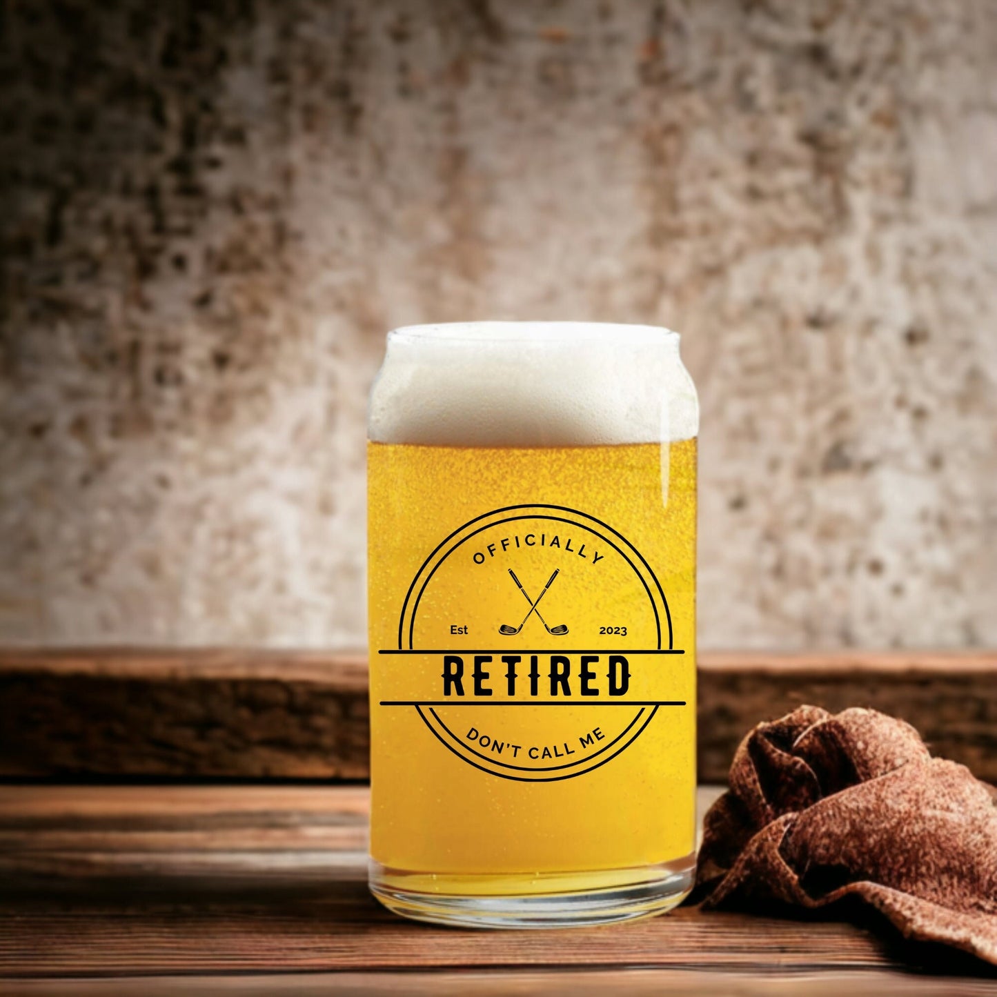 Officially Retired Glass Can, Golf Retirement Gift, Gift for Dad, Beer Glass Cup