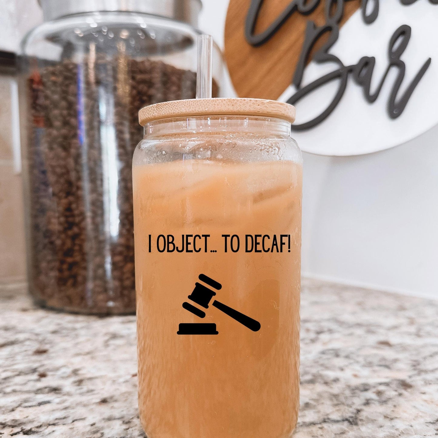 I Object to Decaf Glass Tumbler, Funny Gifts for Lawyer, Attorney Gifts, Judge Gifts