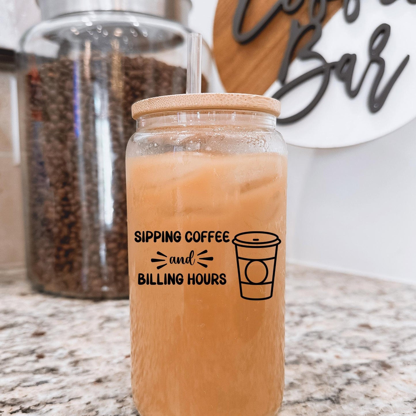 Sipping Coffee & Billing Hours Glass Tumbler, Lawyer Gifts, Accountants Gift