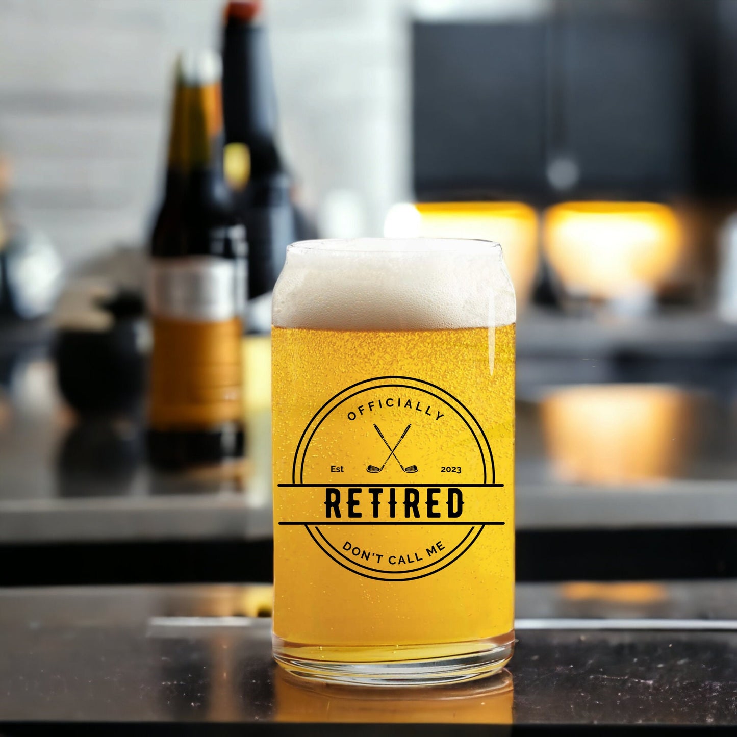 Officially Retired Glass Can, Golf Retirement Gift, Gift for Dad, Beer Glass Cup