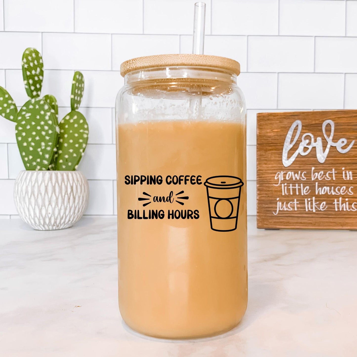 Sipping Coffee & Billing Hours Glass Tumbler, Lawyer Gifts, Accountants Gift